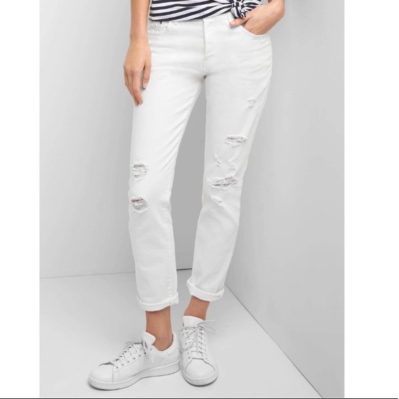 GAP Denim - GAP relaxed boyfriend white destroyed jeans 26
